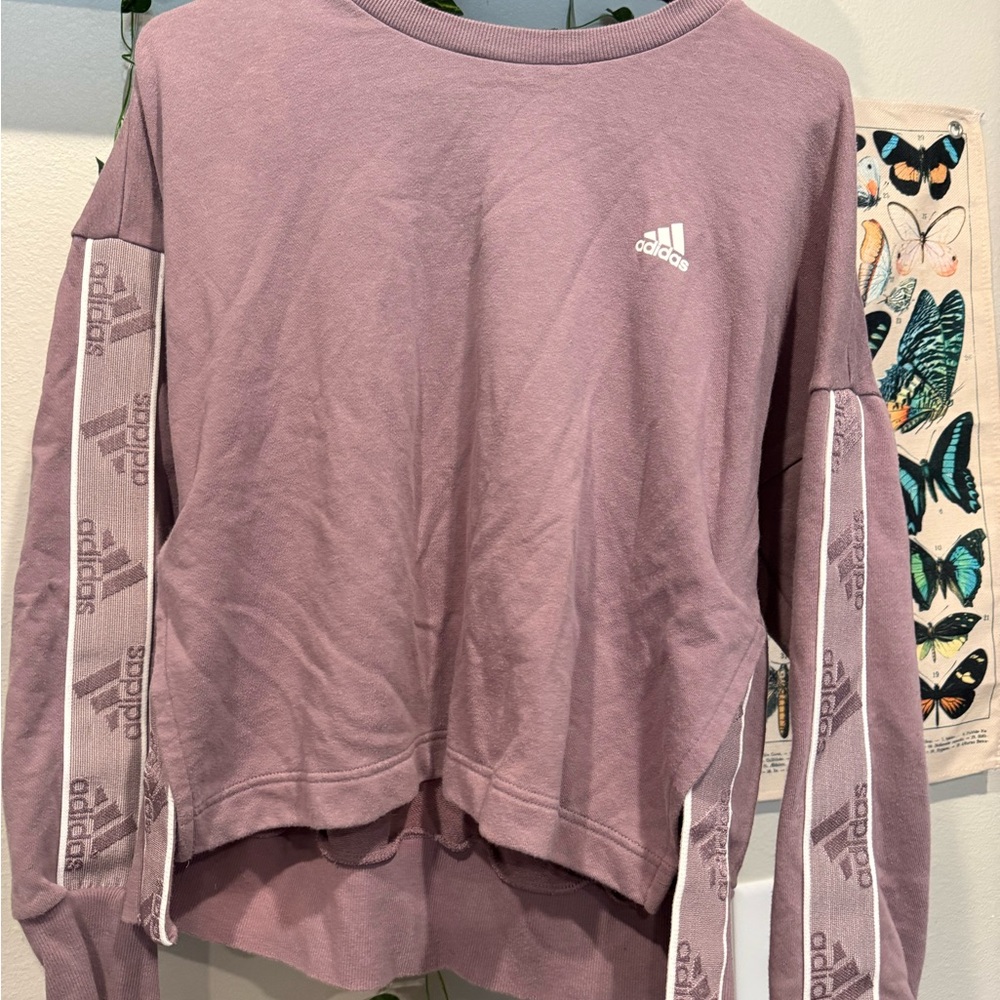 Adidas Lavender Crewneck with Logo Sleeves
